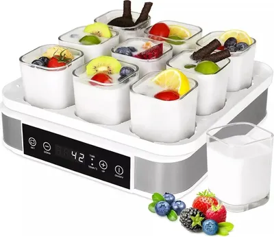 Immagine prodotto di Yogurtiera, yogurtiera digitale, controllo della temperatura e del tempo, automatica, 9 vasetti da 170 ml, bianco