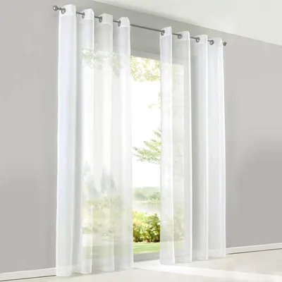 Voile Gardinen 2er-Set, 140x260 cm, Weiß, transparent, mit Ösen