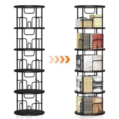 Produktbild von 1.6m 360° Drehbares Bücherregal mit 5 Ebenen, Freistehend Standregal Aufbewahrungsregal Bookshelf für Kinderzimmer Wohnzimmer Schlafzimmer Büro