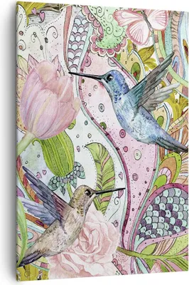 Produktbild von Bild auf Leinwand - Leinwandbild - Einteilig - Vogel Schmetterling Blume - 70x100cm - Wand Bild - Wanddeko - Wandbilder - Leinwanddruck - Wanddekoration - Leinwand bilder - Wandbild - PA70x100-4065