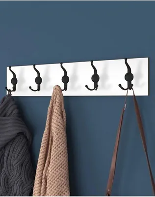 Image de Portemanteau mural de style industriel, 15 crochets, 80 x 15 cm, blanc