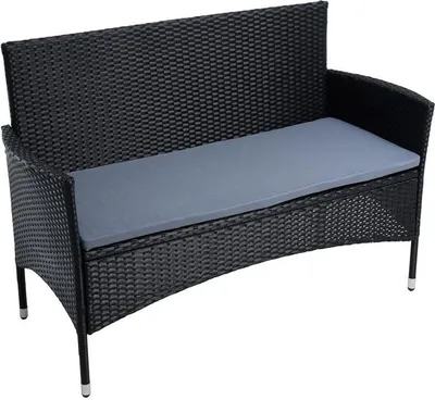 Produktbild von Gartenbank Rattan Gartenmöbel 2-Sitzer Rattanmöbel Sitzbank Sitzkissen Schwarz