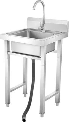 Produktbild von Edelstahl Gastro Spülbecken - Freistehendes Spülbecken mit Beinen - Mit Wasserhahn - Einzelbecken - Für Restaurant Bar Café Küche - Silber