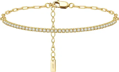 Produktbild von Glimmence – 925 Silber Armband mit Tennisdesign & Paperclip-Kette – Silber