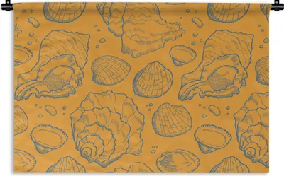 Produktbild von MuchoWow® Wandteppich Wandbehang Muscheln - Gelb - Orange - Muster 90x60 cm Tapisserie Dekoration Wandtuch - Wandskulpturen - Bildteppich