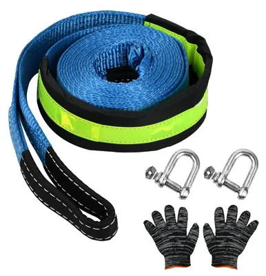 Produktbild von Abschleppseil 10 Tonnen, 5 m x 5 cm, mit 2 Haken und Handschuhen, für Notfälle