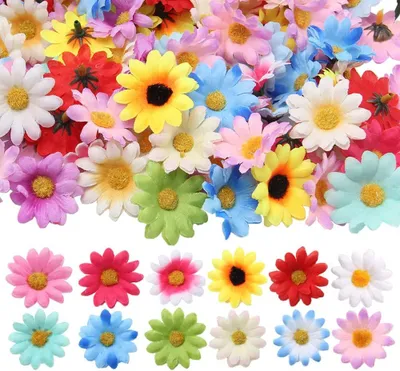 Produktbild von Kunstblumen 200 Stück, Gänseblümchen, 4,5 cm, bunte Seidenblumen für Dekoration