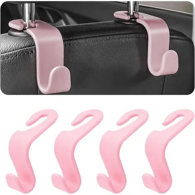 Image de Crochets pour appuie-tête de voiture, lot de 4, couleur rose clair, pour suspendre des sacs