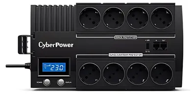 Produktbild von CyberPower BR1200ELCD Line-Interactive USV 1200VA/720W LCD, AVR, USB (HID), RJ45 Lan Protection, Ausgang (4+4) Schuko, USB Ladegerät, Line-Interaktiv, 1,2 kVA, 720 W, Sine, 165 V, 290 V
