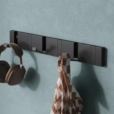 Produktbild von Mai & Mai Wandgarderobe Wandhaken aus Aluminium Garderobe mit 6 klappbaren Haken Garderobenleiste Garderobenhaken Kleiderhaken 44,5cm Schwarz