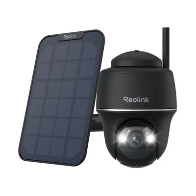 Image de Reolink Argus PT+Panneau solaire, 2K+ 5MP PTZ solaire/caméra de surveillance sur batterie Outdoor 2,4/5GHz WiFi, détection de personnes/de véhicules, audio bidirectionnel, noir