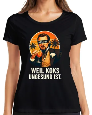 Immagine prodotto di Perché la cocaina fa male Aperol Spritz Cocktail estivo Serata tra amiche T-shirt da donna, Nero, M