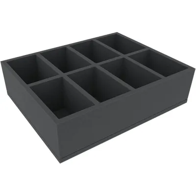Productafbeelding van 90 mm schuimrubberen inlegplaat, met 8 compartimenten, geschikt voor miniaturen en spelmaterialen