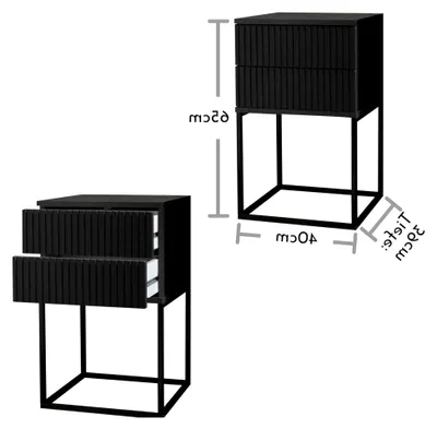 Produktbild von Nachttisch in Graphit - Moderner Nachtschrank mit Schubladen und schwarzem Metallgestell - 40 x 65 x 38,5 cm (B/H/T)