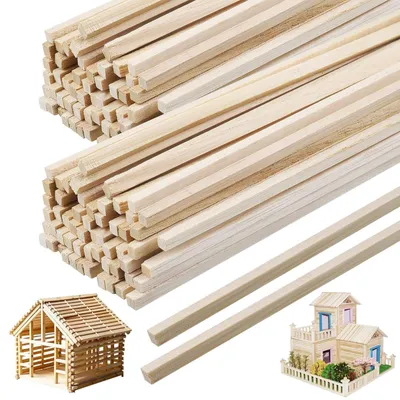 100 Bambus-Holzstäbe, 4x4x300 mm, quadratisch, für DIY