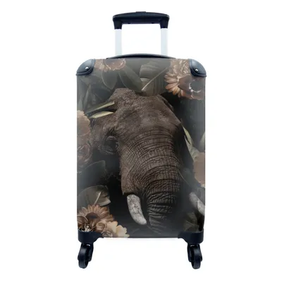Produktbild von MuchoWow® Koffer Handgepäck Trolley Rollkoffer Kleine Reisekoffer mit 4 Rollen - Elefant - Pflanzen - Blumen - Cabin Size < 55x40x23 cm & 55x40x20 cm - Fotokoffer - Kabinenkoffer - Boardgepäck - Reise-Box - Reisekoffer - Reisegepäck - Koffer mit Bild - Trolley für Kinder