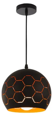 Produktbild von Zimilo Pendelleuchte Schwarz Gold, Vintage Hängelampe E27 im Waben-Design, Höhenverstellbare Esszimmerlampe & Küchenlampe für Wohnzimmer