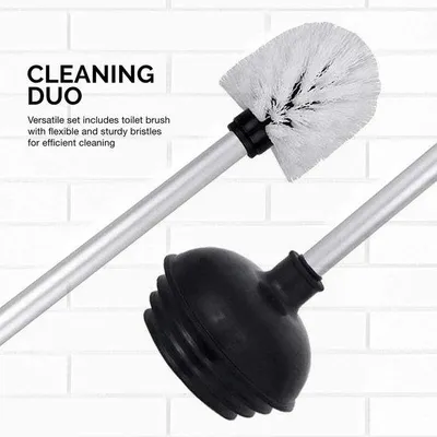 Image de Ensemble de brosses de nettoyage avec manches en aluminium et récipient blanc