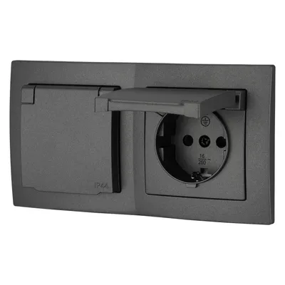 Image de Prise électrique double encastrée, indice de protection IP44, série Aqua, couleur anthracite