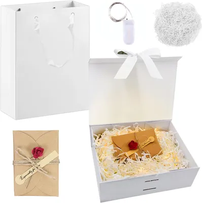 Produktbild von Geschenkbox mit Deckel 23x17x7 cm, Weiße Geschenkbox mit Schleife, für Hochzeiten, Geburtstage, Jubiläen