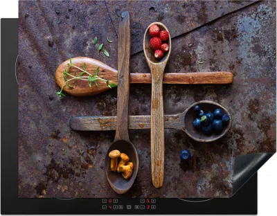 Produktbild von KitchenYeah© Herdabdeckplatte Schöpfkelle - Obst - Rustikal , 77x59cm, Küche Deko, Glaskeramikkochfeld Herdabdeckung, Abdeckplatte fùr Kochfeld
