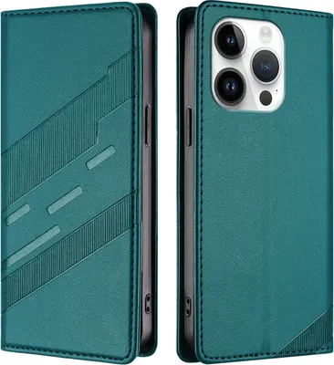 Produktbild von Hülle für iPhone 15 Pro, Kunstleder Brieftaschen Handyhülle mit Kartenfach und Standfunktion Grün