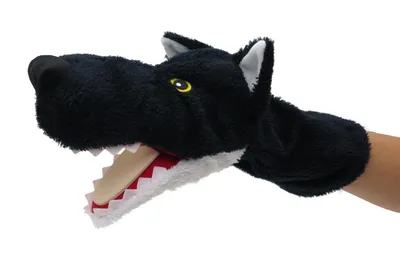 Produktbild von Klapper Handpuppe Wolf  8 cm Schwarz, 23446C