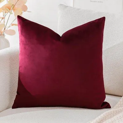Zdjęcie produktu dla Ibenzoa® Pokrowiec na poduszkę z aksamitu, kolor: bordo, 40 x 40 cm – dekoracyjny pokrowiec z ukrytym zamkiem błyskawicznym, idealny do sofy i sypialni