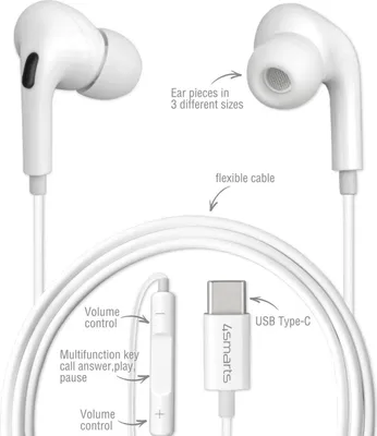 Produktbild von 4smarts Active In-Ear Stereo Headset USB Type-C Melody Digital Basic, Kabelgebunden, Anrufe/Musik, 20 - 20000 Hz, Kopfhörer, Weiß