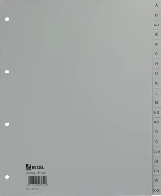 Produktbild von Rexel Kunstst.Reg.A4 20tlg.A-Z überb, Alphabetischer Registerindex, Polypropylen (PP), Grau, A4+, 246 mm, 297 mm