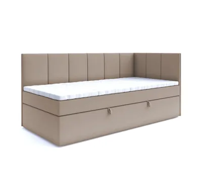 Produktbild von Boxspringbett POLA 100x200 cm, T25 Topper, Kinderbett, Jugendbett, Einzelbetten, Bett, Stauraum Polsterbett, Matratze, RECHTS (Cappuccino- Itaka 48)