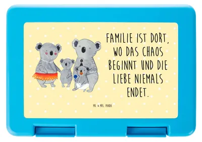 Produktbild von Mr. & Mrs. Panda Brotzeitbox Koala Familie - Gelb Pastell - Geschenk, Jausendose, Family, Lebensmittel Aufbewahrungsbox, Mama, Papa, Snackbox, Koalas, Muttertag, Bentobox