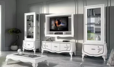 Produktbild von Design Wohnzimmer Set Vitrine 2x TV-Rahmen Wandregal Wohnwand 4tlg.