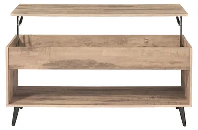 Produktbild von Höhenverstellbarer Couchtisch mit verstecktem Fach | Kamelbraun-Schwarz | 100x50x45/58,5cm