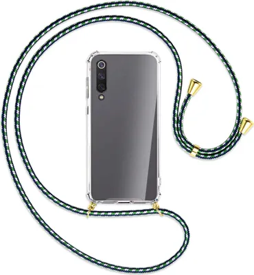 Produktbild von Handykette Backcover-Schutzhülle mit Band (Metall goldfarben) für Xiaomi Mi 9 SE - grün/blau/weiß
