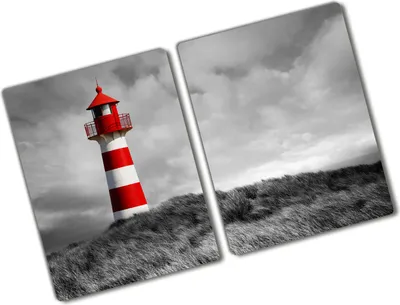 Produktbild von Tulup Glas Herdabdeckplatte - 2x40x52 cm - Glaskeramikkochfeld-Abdeckung Spritzschutz Glasabdeckplatte Kochplattenabdeckung und Schneidebrett - Zweiteilig - Sehenswürdigkeiten & Architektur - Leuchtturm - Rot