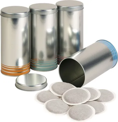 Produktbild von 4x Dose für Kaffeepads Silber