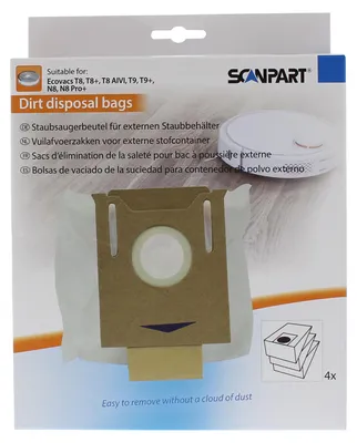 Zdjęcie produktu dla SCANPART 1190081101, Worek na kurz, Odkurzacz robot, Brązowy, Biały, Zawieszane pudełko, 4 szt.