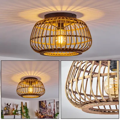 Produktbild von Pontecagnano »Pontecagnano« Deckenlampe aus Metall/Holz/Rattan in Schwarz/Natur