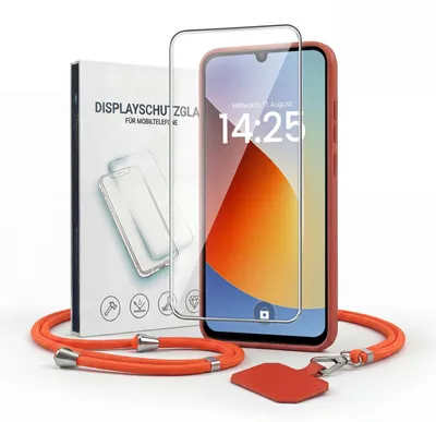 Produktbild von Handyhülle für Xiaomi Redmi A7 Pro mit Handykette und 9H Displayglas Displayschutz Band Kordel Hülle Case Schutzhülle Rot