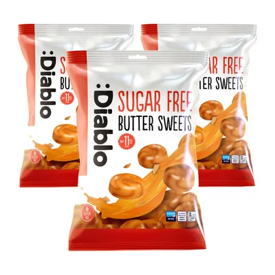 Produktbild von Diablo Butter-Bonbons zuckerfrei 75 g, cremige Sahnebonbons, 3er Pack