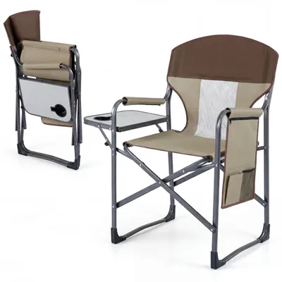 Produktbild von COSTWAY Campingstuhl klappbar, Regiestuhl mit Seitentisch, Seitentasche & Getränkehalter, Angelstuhl bis 180kg, Klappstuhl tragbar 83x50x101cm Braun