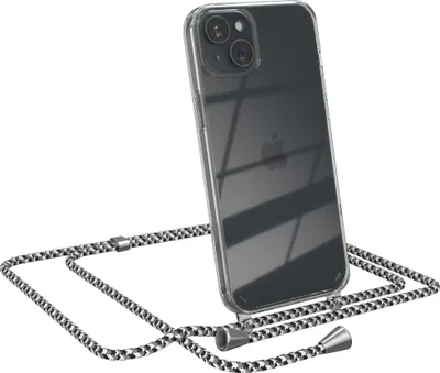 Produktbild von EAZY CASE Handykette kompatibel mit Apple iPhone 15 Plus, Handyhülle mit Umhängeband, Handykordel, Schutzhülle Clear, Band in Schwarz