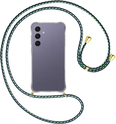 Produktbild von Handykette Backcover-Schutzhülle mit Band (Metall goldfarben) für Samsung Galaxy S24 FE 5G - grün/blau/weiß