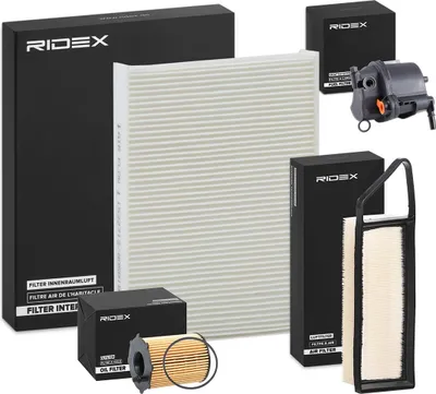 Produktbild von RIDEX Filterset Inspektionspaket Filtersatz für VW Golf V Schrägheck (1K1) POLO (9N) für FORD Fiesta Mk6 Schrägheck (JA8, JR8) S-MAX (WA6) für OPEL