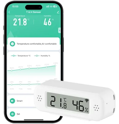 Productafbeelding van Wifi-thermometer- en hygrometersensor, temperatuur- en vochtigheidssensor met meldingsalarm op afstand