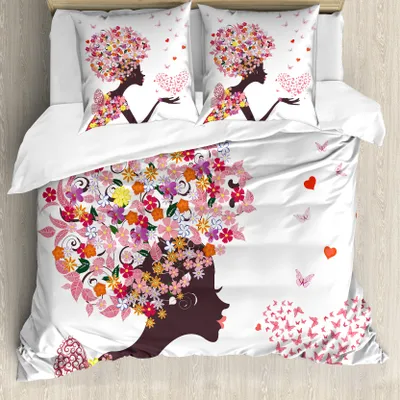 Produktbild von ABAKUHAUS Schmetterlinge Bettbezug, Schmetterlinge Blüten, Milbensicher Allergiker geeignet mit Kissenbezügen, 200 cm x 200 cm - 80 x 80 cm, Mehrfarbig