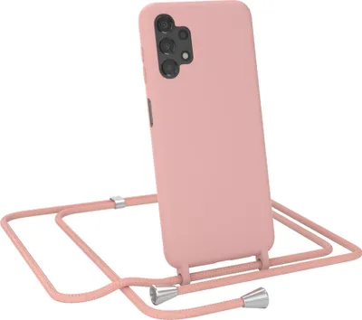 Produktbild von EAZY CASE Handykette kompatibel mit Samsung Galaxy A13 4G Handyhülle zum Umhängen, Silikon Hülle mit Band, Schutzhülle mit Ersatzkordel, Stylische Kette für Smartphone, Alt Rosa / Rosa