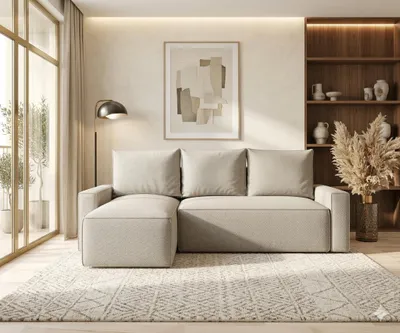 Produktbild von CORNERO Ecksofa mit Schlaffunktion HAVANA in L-Form Sofa mit Schlaffunktion und Bettkasten EckcouchEcksofa L-Form Beige Ottomane links