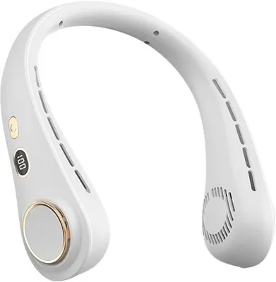 Zdjęcie produktu dla Przenośny wentylator osobisty bezłopatkowy – ładowany przez USB – wyświetlacz LED – 5 prędkości – wentylator na szyję z funkcją bezdotykową – wentylator podróżny i kempingowy